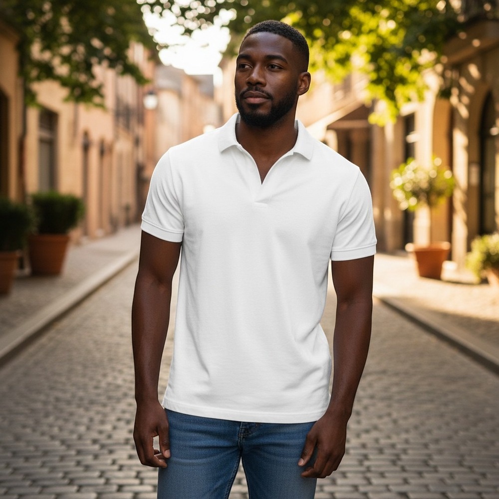 Lands' End Polo Shirt Size M White Excellent Trim Fit Short Sleeve Cotton Pique
